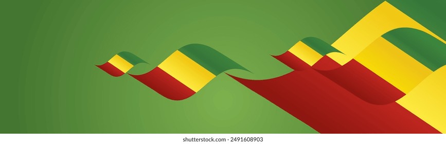 Día Nacional de Guinea ondeando banderas con dos pliegues de fondo de paisaje azul