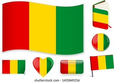 Guinea national flag. Vector illustration. 3 layers. Shadows, flat flag, lights and shadows. Collection of 220 world flags. Accurate colors. Easy changes.