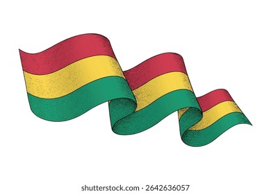 Guinea national flag waving ribbon shape with engraved vintage texture