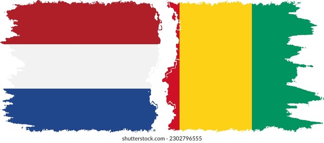 Guinea and Netherlands grunge flags connection, vector