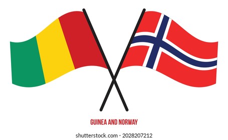 Guinea and Norway Flags Crossed And Waving Flat Style. Official Proportion. Correct Colors.