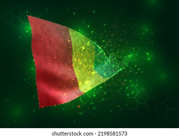 Guinea, on vector 3d flag on green background with polygons and data numbers
