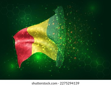 Guinea, on vector 3d flag on green background with polygons and data numbers