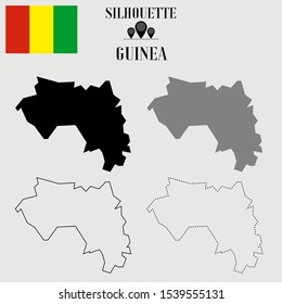 Guinea outline world map, solid, dash line contour silhouette, national flag vector illustration design, isolated on background, objects, symbol from countries set
