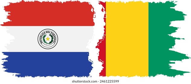 Guinea and Paraguay grunge flags connection, vector