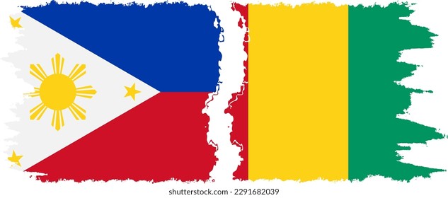 Guinea and Philippines grunge flags connection, vector