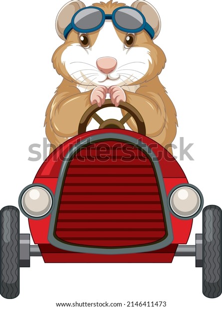 Guinea pig\
driving car toy cartoon\
illustration