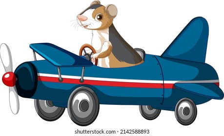 Guinea pig driving plane cartoon  illustration