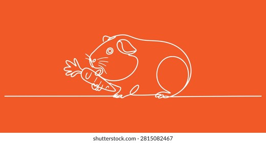 Guinea Pig Eating Carrot Continuous Line Art Illustration