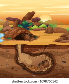 A Guinea Pig Family Living Underground illustration