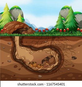 A guinea pig family living underground illustration