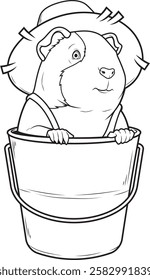 Guinea pig Farmer Bucket Animal Vector Graphic Art Illustration