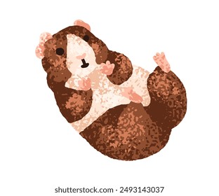 Conejillo de Indias acostado con el vientre blando y las patas hacia arriba. Lindo bebé de caballería, roedor divertido. Adorable mascota en miniatura en pose de kawaii dulce. Un animalito encantador. Ilustración vectorial plana aislada sobre fondo blanco