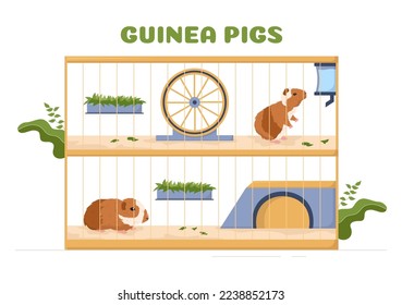 Guinea Pig Pets Hamsters Animals Breeds Suitable for Poster or Greeting Card in Flat Cute Cartoon Hand Drawn Templates Illustration