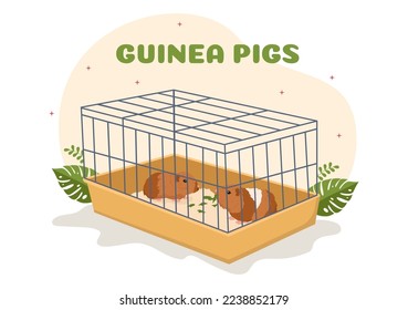 Guinea Pig Pets Hamsters Animals Breeds Suitable for Poster or Greeting Card in Flat Cute Cartoon Hand Drawn Templates Illustration