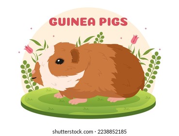 Guinea Pig Pets Hamsters Animals Breeds Suitable for Poster or Greeting Card in Flat Cute Cartoon Hand Drawn Templates Illustration