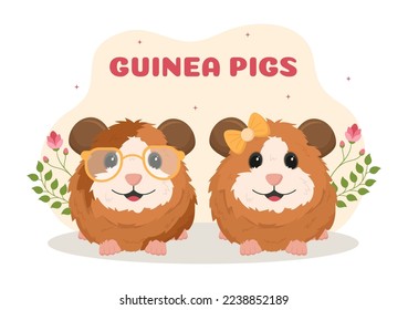 Guinea Pig Pets Hamsters Animals Breeds Suitable for Poster or Greeting Card in Flat Cute Cartoon Hand Drawn Templates Illustration