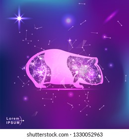 guinea pig. Polygonal wireframe guinea pig silhouette on gradient background. Space, futuristic, zodiac concept. Shine neon style vector illustration