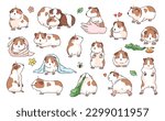 Guinea Pig Poses Isolated Vector Icon Set. Domestic Pet rodents collection. Cute Cartoon Hamster or Guinea Pig Illustrations Collection.