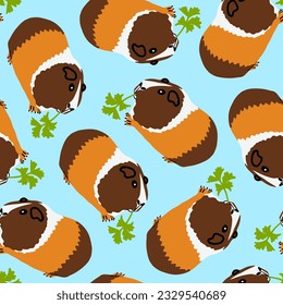 Guinea pig seamless pattern. Guine pig hand drawn vector illustration. Small pet repeat pattern for textile, paper design. Guinea pig background.