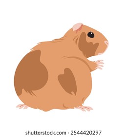 Conejillo de Indias sentado, vista trasera. Animal lindo del bebé gordo perezoso con la piel larga marrón, las patas y la cara divertida, roedor doméstico adorable peludo Pequeño, pequeña Ilustración vectorial de la historieta del retrato del conejillo de indias