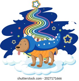 Guinea pig standing on the cloud with rainbow illustration