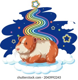 Guinea pig standing on the cloud with rainbow illustration