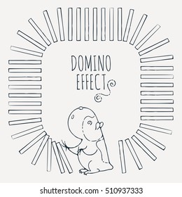 Guinea pig starts a chain of dominoes. Figured frame for children's cards. Vector illustration.