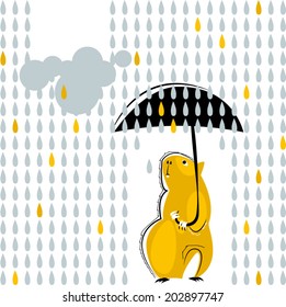 Guinea pig with umbrella in the rain. Vector illustration