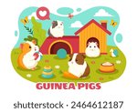 Guinea Pig Vector Illustration Featuring Various Hamster Breeds in Green Fields in a Flat Cute kids Cartoon Style Background Design