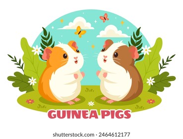 Guinea Pig Vector Illustration Featuring Various Hamster Breeds in Green Fields in a Flat Cute kids Cartoon Style Background Design