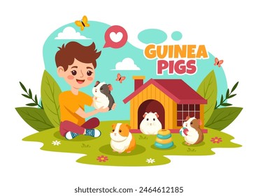 Guinea Pig Vector Illustration Featuring Various Hamster Breeds in Green Fields in a Flat Cute kids Cartoon Style Background Design