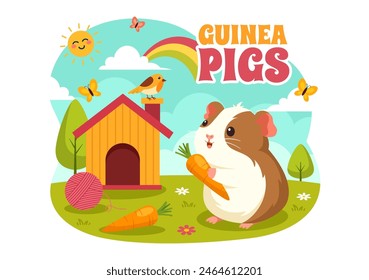 Guinea Pig Vector Illustration Featuring Various Hamster Breeds in Green Fields in a Flat Cute kids Cartoon Style Background Design