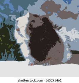 Guinea pig vector, of a guinea pig sitting on a towel.