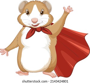 Guinea pig wearing red hero cape cartoon  illustration