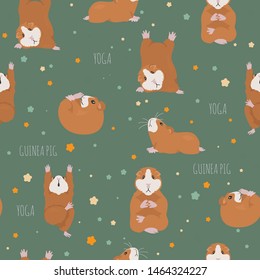 Guinea pig yoga poses and exercises. Cute cartoon seamless pattern. Vector illustration