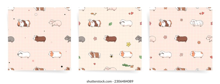 Guinea pigs minimal natural seamless pattern. Vector texture graphics for fabric, wallpaper, decorative child background.