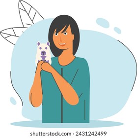 Guinea pigs Sitting on Girls Shoulder concept, domestic cavy vector design, Pet Care or Sitting Symbol, boarding and training of animals Sign, mammals and human friendship stock illustration