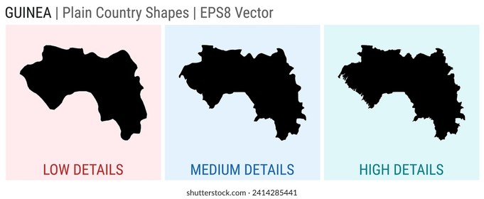 Guinea - plain country shape. Low, medium and high detailed maps of Guinea. EPS8 Vector illustration.