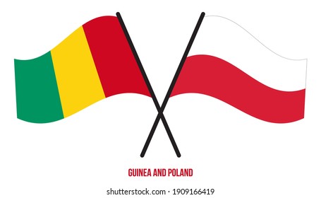 Guinea and Poland Flags Crossed And Waving Flat Style. Official Proportion. Correct Colors.