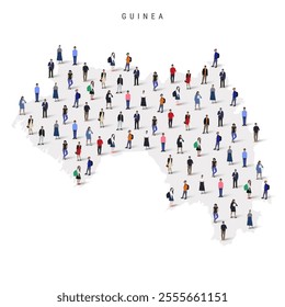 Guinea population map. Large group of realistic a diverse crowd of people figures in a shape of Republic of Guinea map. Flat vector illustration isolated on white.