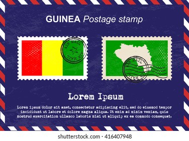 Guinea postage stamp, postage stamp, vintage stamp, air mail envelope.