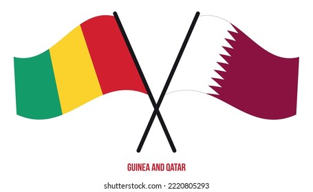Guinea and Qatar Flags Crossed And Waving Flat Style. Official Proportion. Correct Colors.