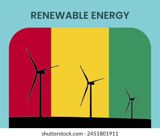 Guinea renewable energy, environmental and ecological energy idea, wind turbine with Guinea flag, electrical industry, alternative solar power