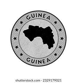 Guinea round badge vector. Country round stamp with shape of Guinea, isolines and circular country name. Authentic emblem. Beautiful vector illustration.