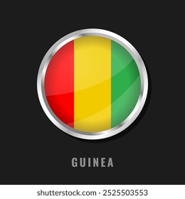 Guinea round framed national flag. Circular glossy flag of Guinea.