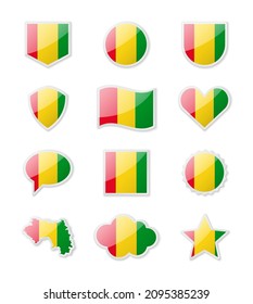 Guinea - set of country flags in the form of stickers of various shapes. Vector illustration