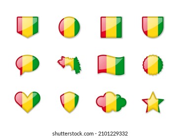 Guinea - set of shiny flags of different shapes. Vector illustration