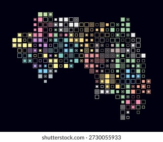 Guiné, forma do país, construção de células coloridas. Mapa de estilo digital da Guiné em fundo escuro. Blocos quadrados de tamanho grande. Ilustração vetorial simples.