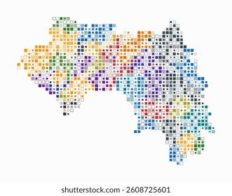 Guinea, shape of the country built of colored cells. Digital style map of Guinea on a white background. Small size square blocks. Awesome vector illustration.
